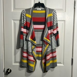 Myobe women’s XL multicolored, striped waterfall cardigan.